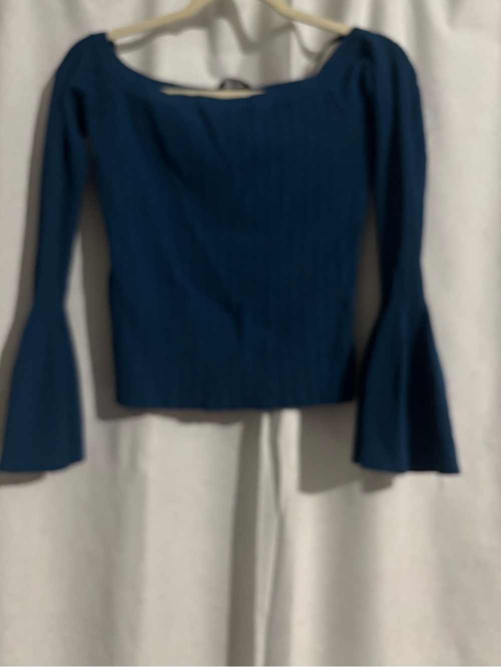 bebe Off-the-Shoulder Ribbed Navy Top - Picture 2 of 3